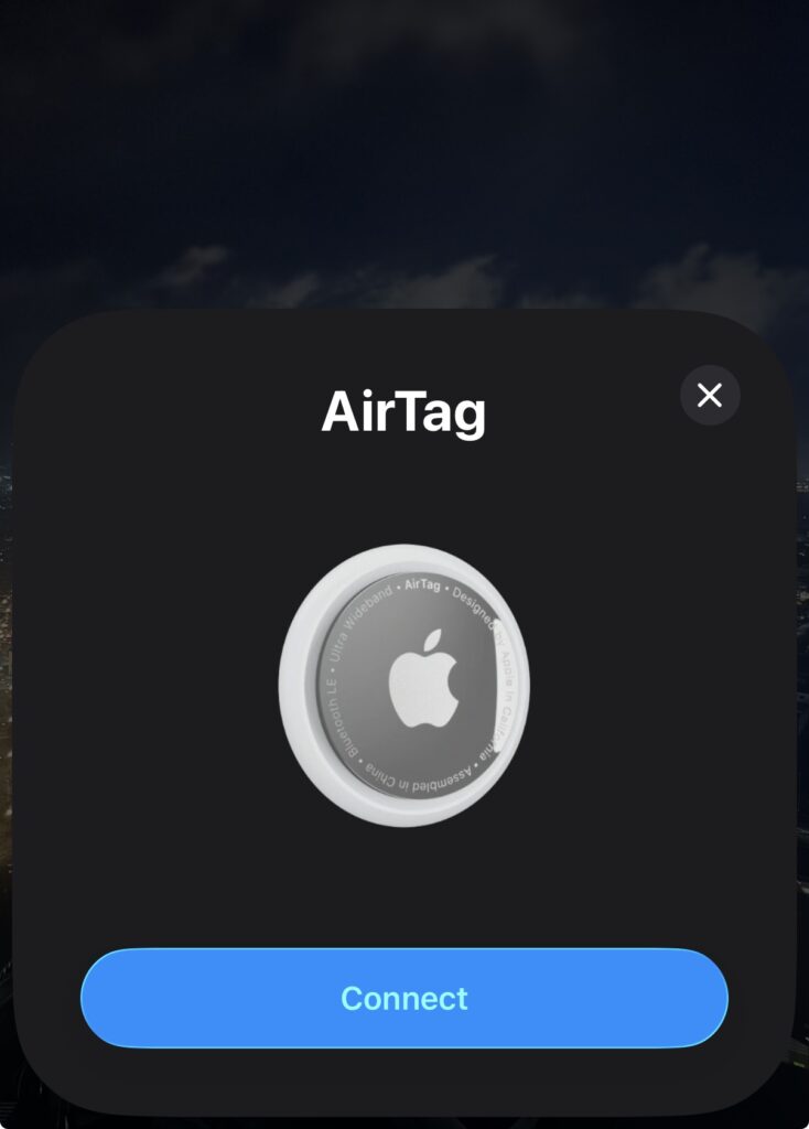 iPhoneでのAirTagペアリング接続画面